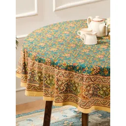 Fabindia Teal Blue & Orange Floral Printed Cotton 4 Seater Round Table Cover-picture-13