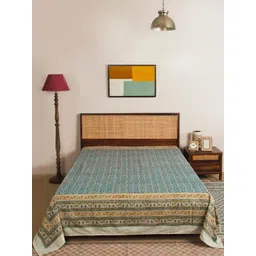 Fabindia Teal Blue & Yellow Printed 120 GSM King Bed Cover-picture-19