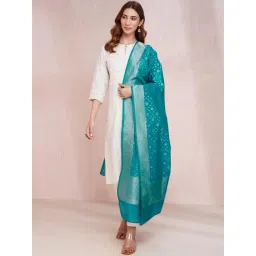 Fabindia Teal Blue Woven Pattern Dupatta-picture-10
