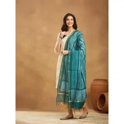 Fabindia Teal Cotton Silk Blend Tie & Dye Dupatta-picture-12