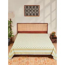 Fabindia Teal Green & White Printed Cotton Bed Covers-picture-13