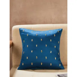 Fabindia Teal Saira Embroidered Cotton Cushion Cover image 1