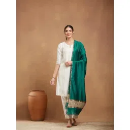 Fabindia Teal Viscose Silk Woven Design Dupatta-picture-36