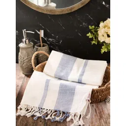 Fabindia White & Blue 1 Striped Cotton 125 GSM Bath Towel-picture-21