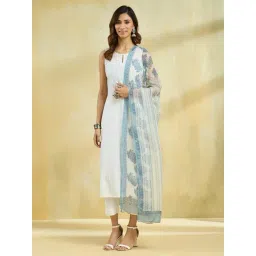 Fabindia White & Blue Cotton Silk Hand Block Printed Dupatta-picture-28