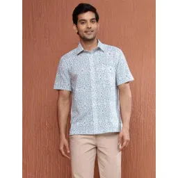 Fabindia White & Blue Cotton Straight Fit Printed Shirt-picture-25