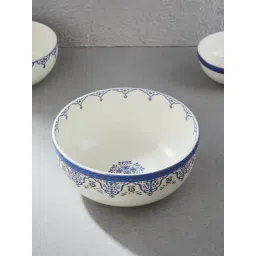 Fabindia White & Blue Gulmohar Ceramic Serving Bowl-image-17