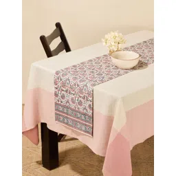 Fabindia White & Blue Printed Cotton Large Table Runner-picture-36