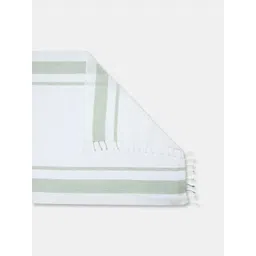 Fabindia White & Green 1 Striped Cotton 125 GSM Bath Towel image 2