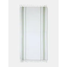 Fabindia White & Green 1 Striped Cotton 125 GSM Bath Towel image 3