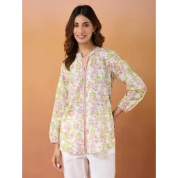 Fabindia White & Green Cotton Hand Block Printed Tunic-picture-10