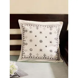Fabindia White & Grey Embroidered Square Cushion Covers-picture-35