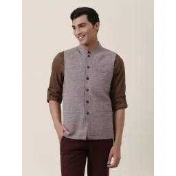 Fabindia White & Marron Regular Fit Checkered Nehru Jacket-picture-36