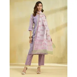 Fabindia White & Purple Cotton Silk Dupatta-picture-21