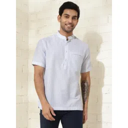 Fabindia White-Blue Slim Fit Striped Shirt-picture-41