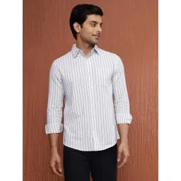 Fabindia White-Blue Slim Fit Striped Shirt-picture-40