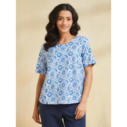 Fabindia White Cotton Ajrakh Printed Top-picture-10