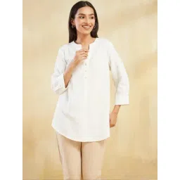 Fabindia White Cotton Comfort Fit Checks Tunic-picture-26