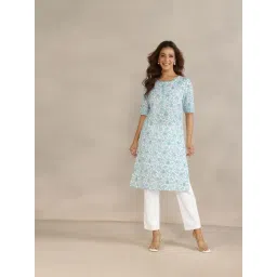 Fabindia White Cotton Printed Regular Fit Kurta-picture-30