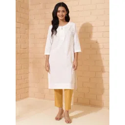 Fabindia White Cotton Printed Straight Kurta-picture-28