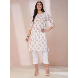Fabindia White Cotton Printed Straight Kurta-picture-21