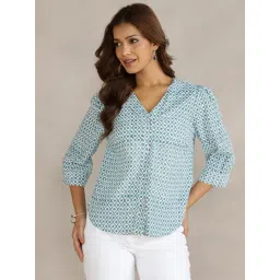 Fabindia White Cotton Printed Top image 1