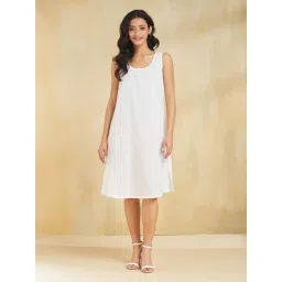 Fabindia White Cotton Regular Fit Embroidered Dress-picture-31