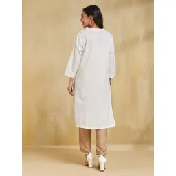 Fabindia White Cotton Regular Fit Embroidered Kurtas image 2