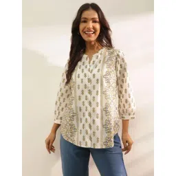 Fabindia White Cotton Regular Fit Printed Top-picture-17