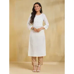 Fabindia White Cotton Slim Fit Embroidered Kurtas-picture-20