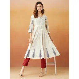 Fabindia White Cotton Slim Fit Printed Kurta-picture-45