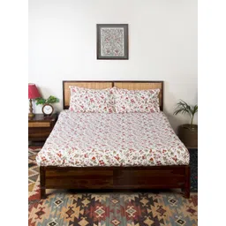 Fabindia White Floral 140 TC Single Bedsheet with 1 Pillow Covers 1.5 m x 2.5 m-picture-35