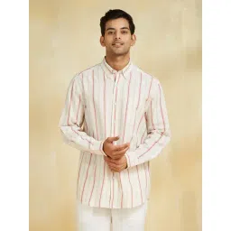 Fabindia White-Red Relaxed Fit Striped Shirt-picture-13