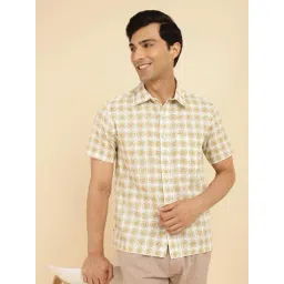 Fabindia White-Yellow Straight Fit Printed Shirt-picture-32