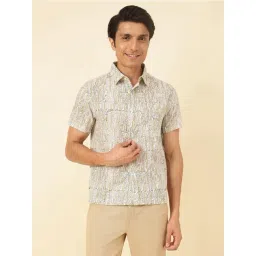 Fabindia White&beige Cotton Straight Fit Printed Casual Shirt-picture-31