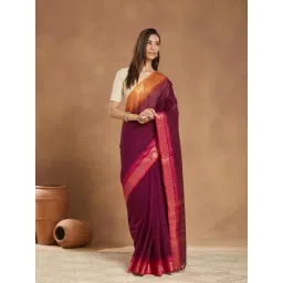 Fabindia Wine Cotton Blend Saree-picture-10