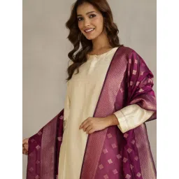 Fabindia Wine Cotton Silk Woven Dupatta image 5