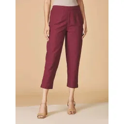 Fabindia Wine Cotton Solid Slim Fit Trouser-picture-21