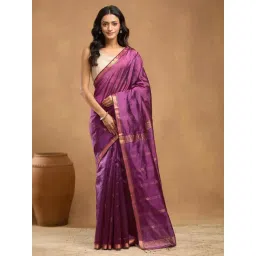 Fabindia Wine Silk Blend Jamdani Saree-picture-29