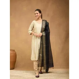 Fabindia Women Black Woven Design Cotton Silk Blend Dupatta-picture-47