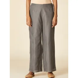 Fabindia Women Charcoal Comfort Straight Fit Cotton Parallel Trousers-picture-40