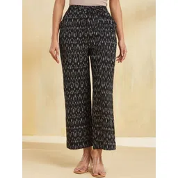 Fabindia Women Ethnic Motifs Printed Regular Fit Mid-Rise Cotton Trousers-picture-10