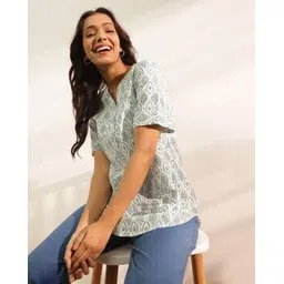 fabindia Women Floral Print Tunic with Mandarin Neckline-picture-36