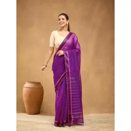 Fabindia Women Purple Woven Design Cotton Silk Blend Saree-picture-23