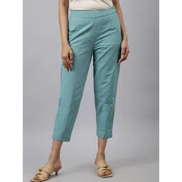 Fabindia Women Slim Fit Pleated Cotton Trousers-picture-37