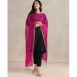 fabindia Women Striped Dupatta with Tassels-picture-26