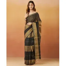 fabindia Women Zari Woven Saree with Contrast Border-picture-44