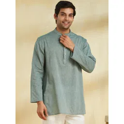 Fabindia Woven Design Band Collar Cotton Short Kurta image 4