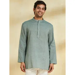 Fabindia Woven Design Band Collar Cotton Short Kurta image 1