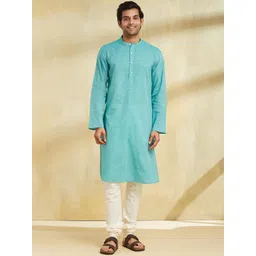 Fabindia Woven Design Band Collar Cotton Straight Kurta-picture-14